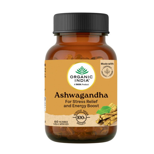 Organic India Ashwagandha 60 kapsułek - oryginalne opakowanie butelka